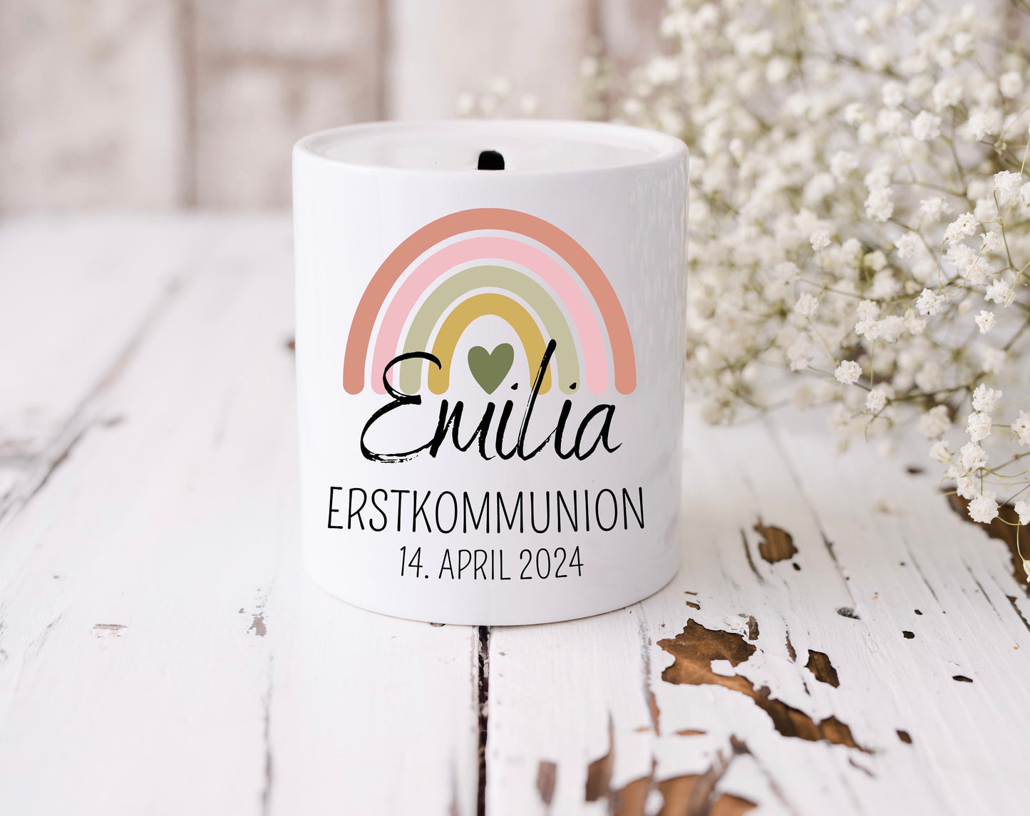 Weiße Spardose | Keramik | personalisiert | Geschenkidee Kinder | Name | Geldgeschenk | Kommunion