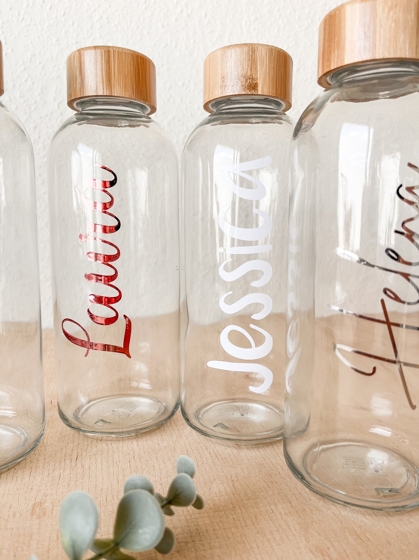 500 ml Trinkflasche | personalisiert | Glasflasche | Wasserflasche | Bambusdeckel | Glasflasche mit Name | Geschenkidee | Geburtstag | Glas