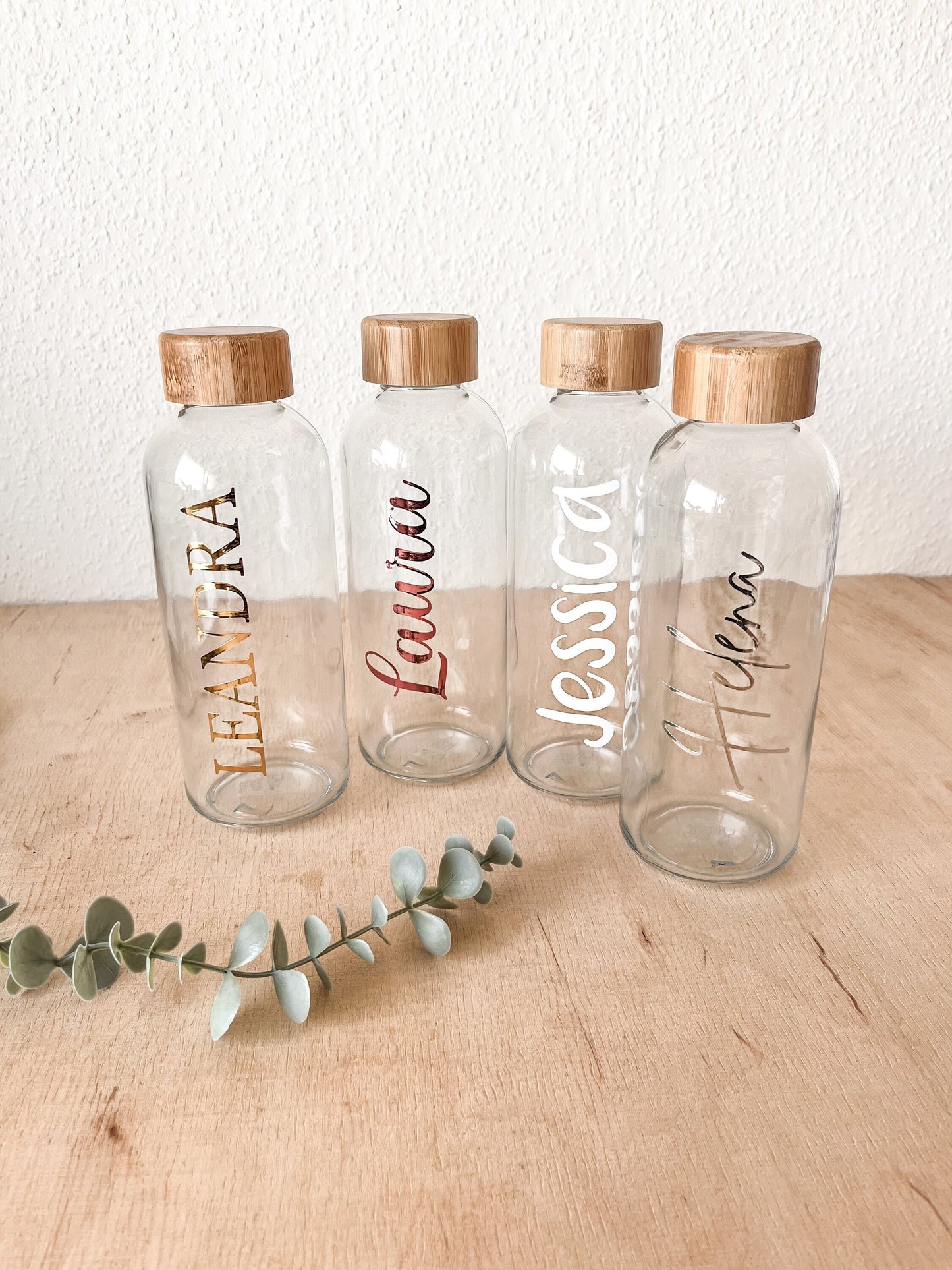500 ml Trinkflasche | personalisiert | Glasflasche | Wasserflasche | Bambusdeckel | Glasflasche mit Name | Geschenkidee | Geburtstag | Glas