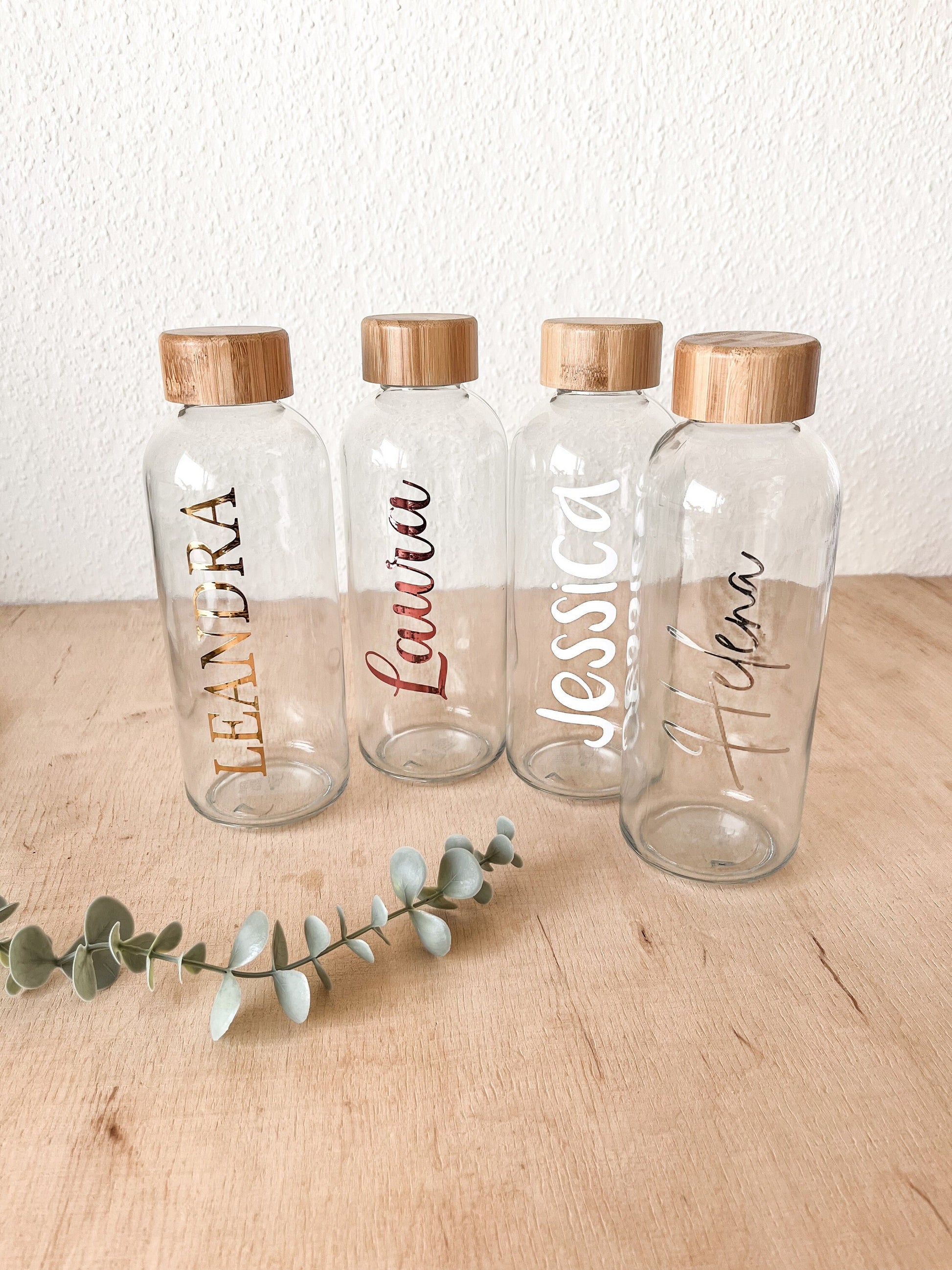 500 ml Trinkflasche | personalisiert | Glasflasche | Wasserflasche | Bambusdeckel | Glasflasche mit Name | Geschenkidee | Geburtstag | Glas