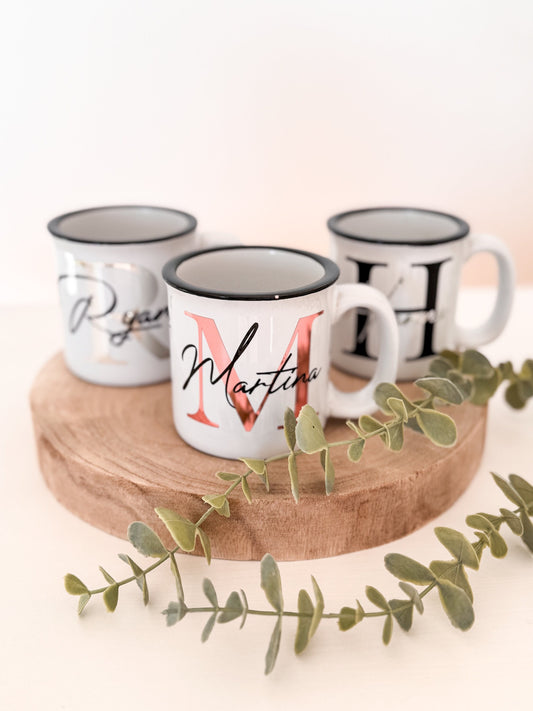 Tasse | Kaffeetasse | personalisiert | Name | Geschenkidee Männer / Frauen | Geschenk | Geburtstag | Einzug | Becher | Emaille-Look