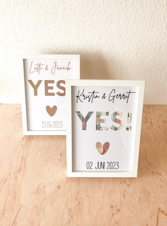 Geldgeschenk | Hochzeit | Hochzeitsgeschenk | Bilderrahmen | Namen | personalisiert | Datum | Hochzeitsdatum