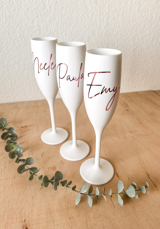 Kunststoff Sektglas | JGA | Glas | personalisiert | Name | individuell | Geschenkidee | Geschenk | Geburtstag