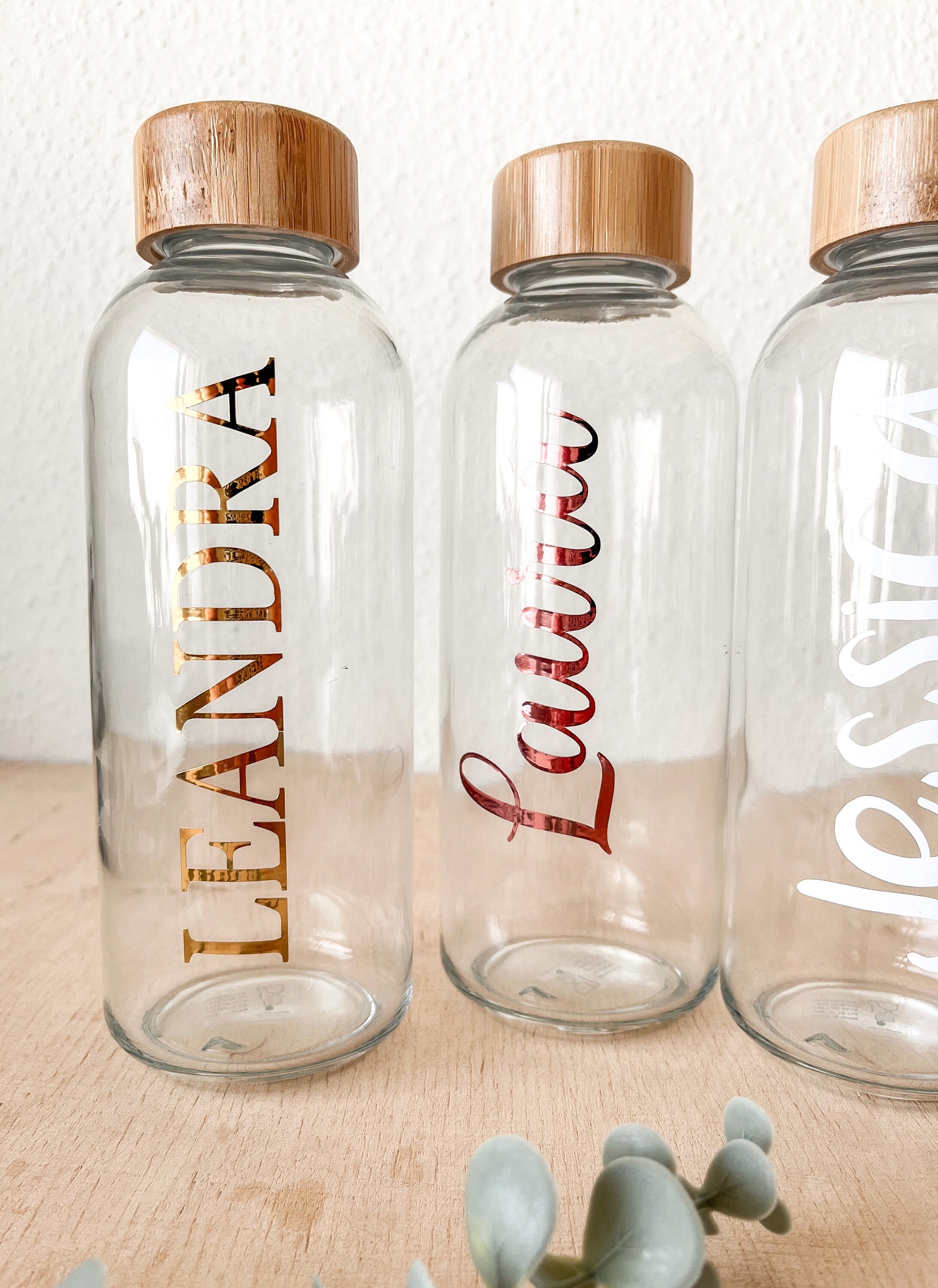 500 ml Trinkflasche | personalisiert | Glasflasche | Wasserflasche | Bambusdeckel | Glasflasche mit Name | Geschenkidee | Geburtstag | Glas